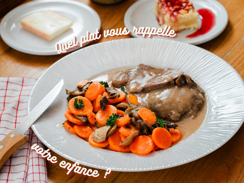 Plat mijoté aux carottes et dessert aux fruits rouges qui rappelle l'enfance