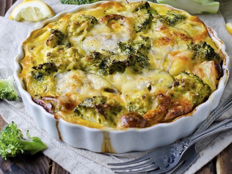 Clafoutis au curry fromage blanc brocolis et poulet