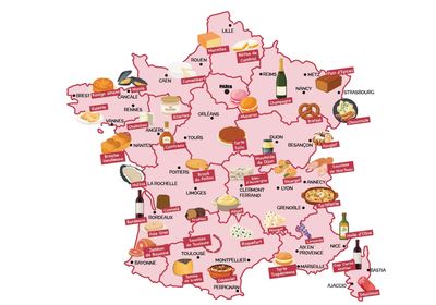 Carte de France avec toutes les spécialités locales de chaque région